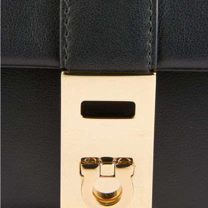 Salvatore Ferragamo Black Leather Gold Chain Clutch Purse