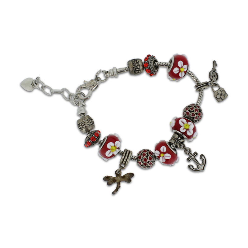 Khloelle Charm Bracelet Red Flowers and Anchor LC0070996