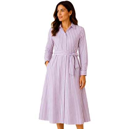 Ralph Lauren Polo Women's Purple/White Striped Shirt Dress