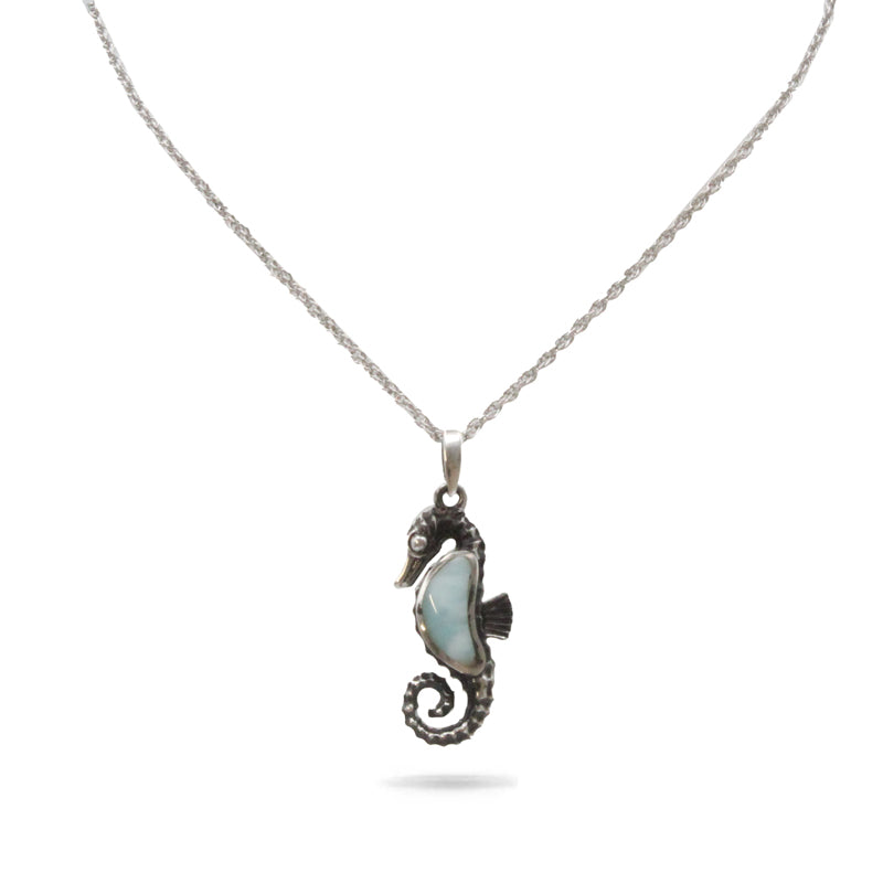 Marahlago Seahorse Pendant Necklace Larimar With Topaz