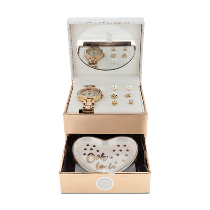 Jessica Carlyle Women's Rose Gold Watch And Earrings Set 6458 (Blemished Box)