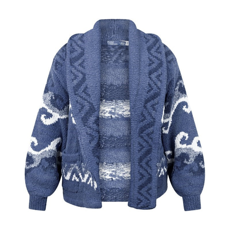 Ralph Lauren Wave Motif Shawl Cardigan