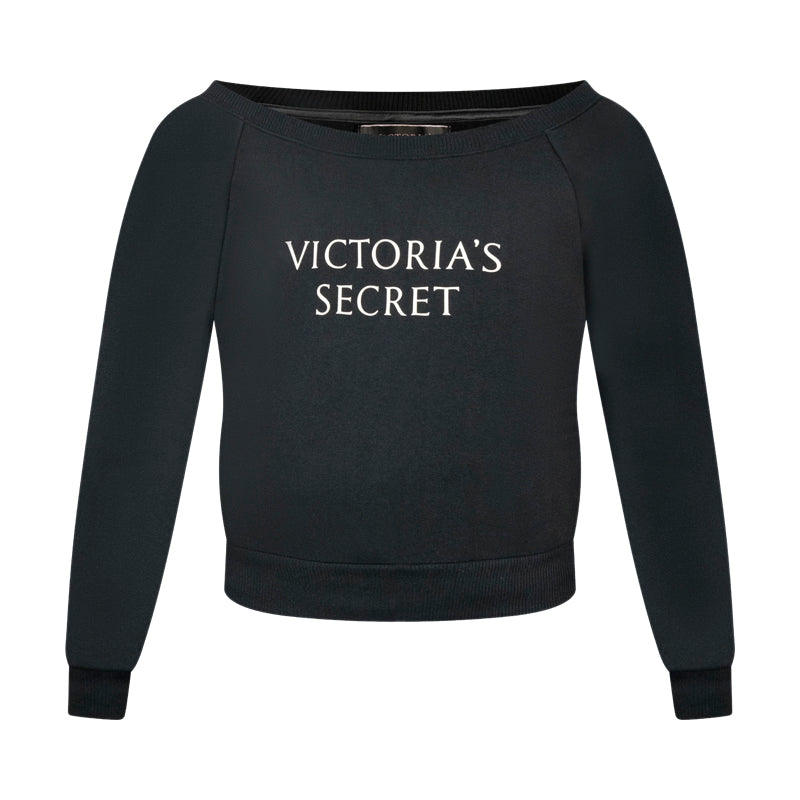 Victoria's Secret Off Shoulder Fleece Black Sweatshirt