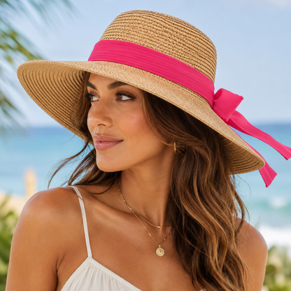 LASCANA Women's Straw Hat Beige/Pink A35250219 | Summer Sun Hat