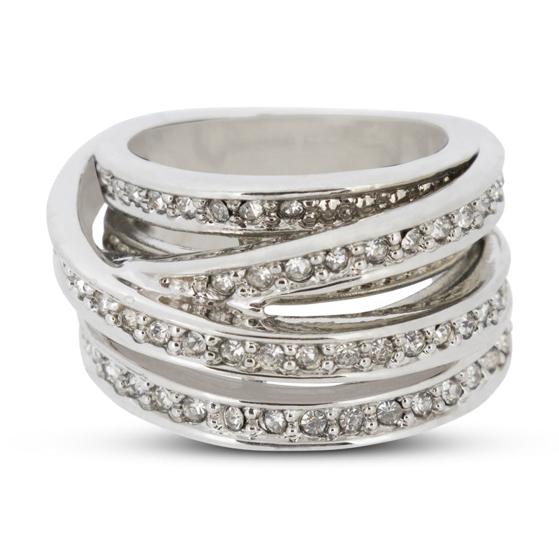 Covet Rhodium Cubic Zirconia Pave Wrap Silver Ring - Size 5