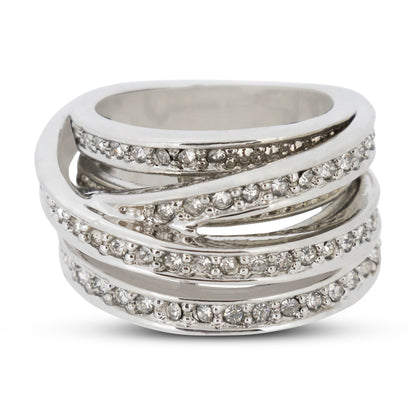 Covet Rhodium Cubic Zirconia Pave Wrap Silver Ring - Size 5