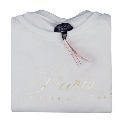 Victoria's Secret Off Shoulder Fleece 'Paris' White Sweatshirt Large