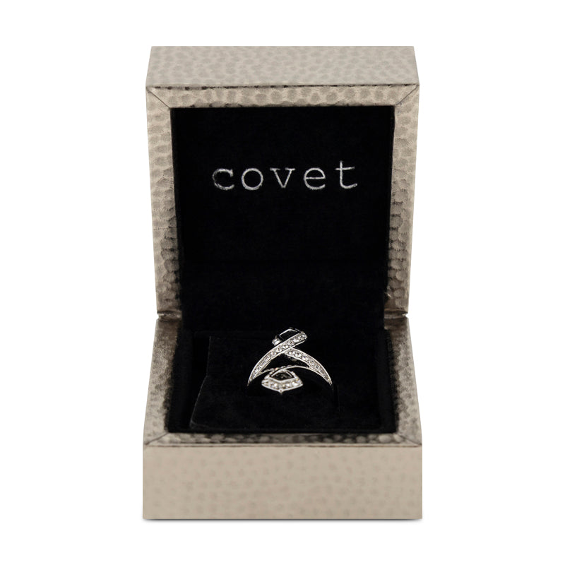Covet Rhodium Plated Open Pave Crystal Ring - Size 5