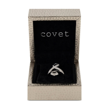 Covet Rhodium Plated Open Pave Crystal Ring - Size 5