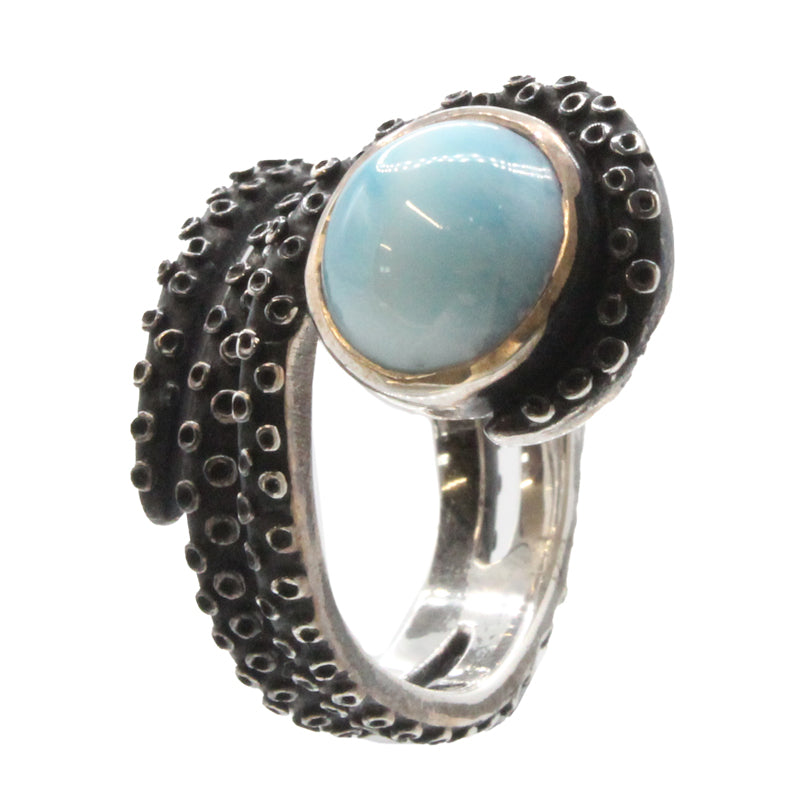 Marahlago Octopus Ring Larimar Oxidize Silver Size 7