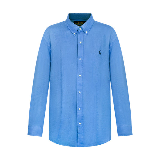Ralph Lauren Custom Fit Linen Men's Blue Shirt