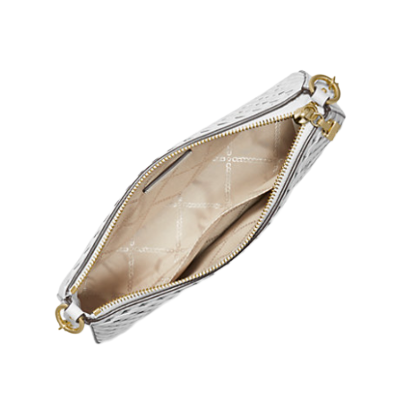 Michael Kors Empire Medium Chain Pouchette Woven Leather Bag White