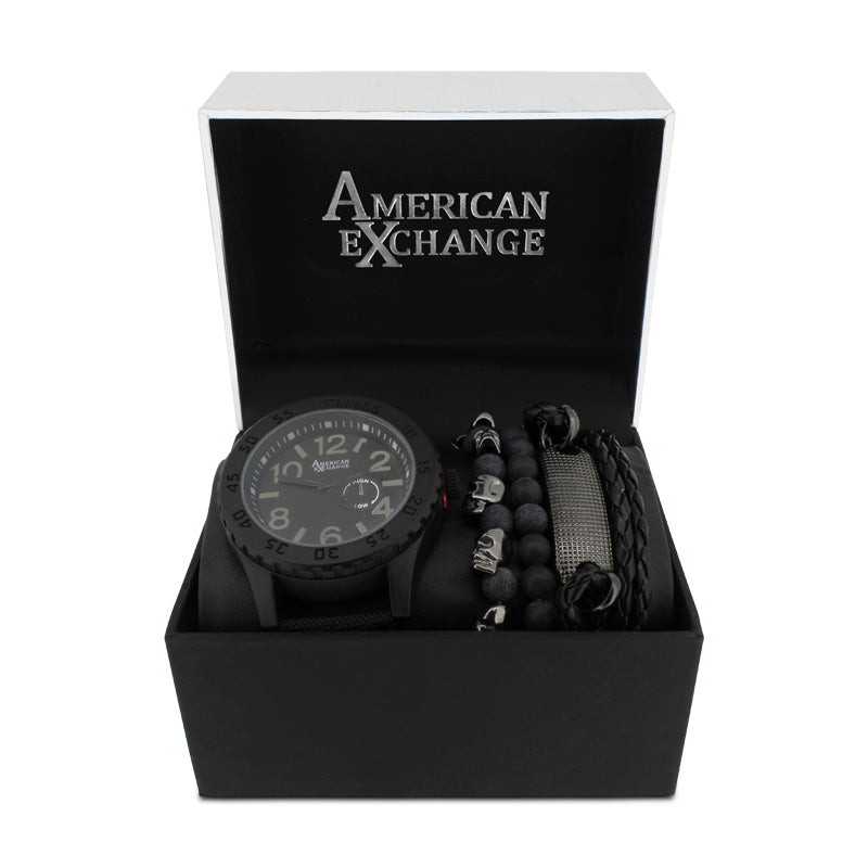 American Exchange Black Mens Watch With Bracelets 5484 *Ex-Display*