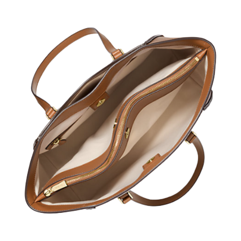 Michael Kors Taryn Large Signature Logo Leather Tote Bag Vanilla/Acorn