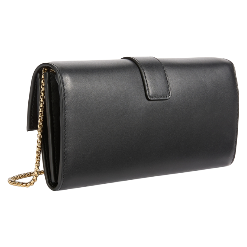 Salvatore Ferragamo Black Leather Gold Chain Clutch Purse