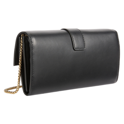 Salvatore Ferragamo Black Leather Gold Chain Clutch Purse