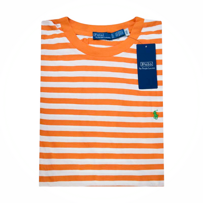 Ralph Lauren Women's Polo Crewneck Striped T-Shirt Orange/White