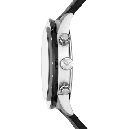 Emporio Armani Men's Black Chrono Dial Black Leather Strap Watch AR11243