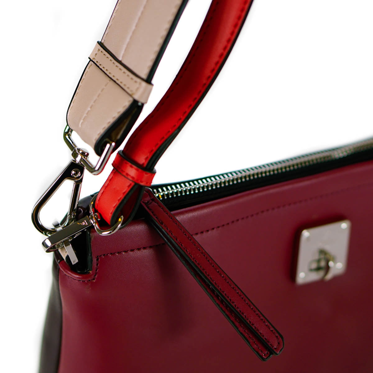 Fiorelli Beaumont Ruby Red Mix Faux Leather Satchel Crossbody Bag 