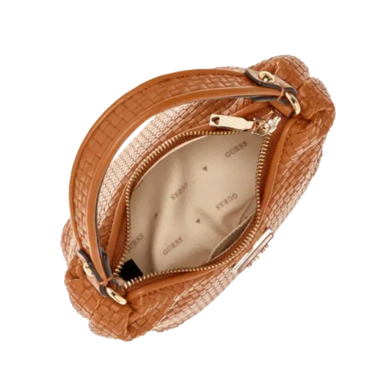Guess Etel Woven Mini Hobo Bag Cognac Brown