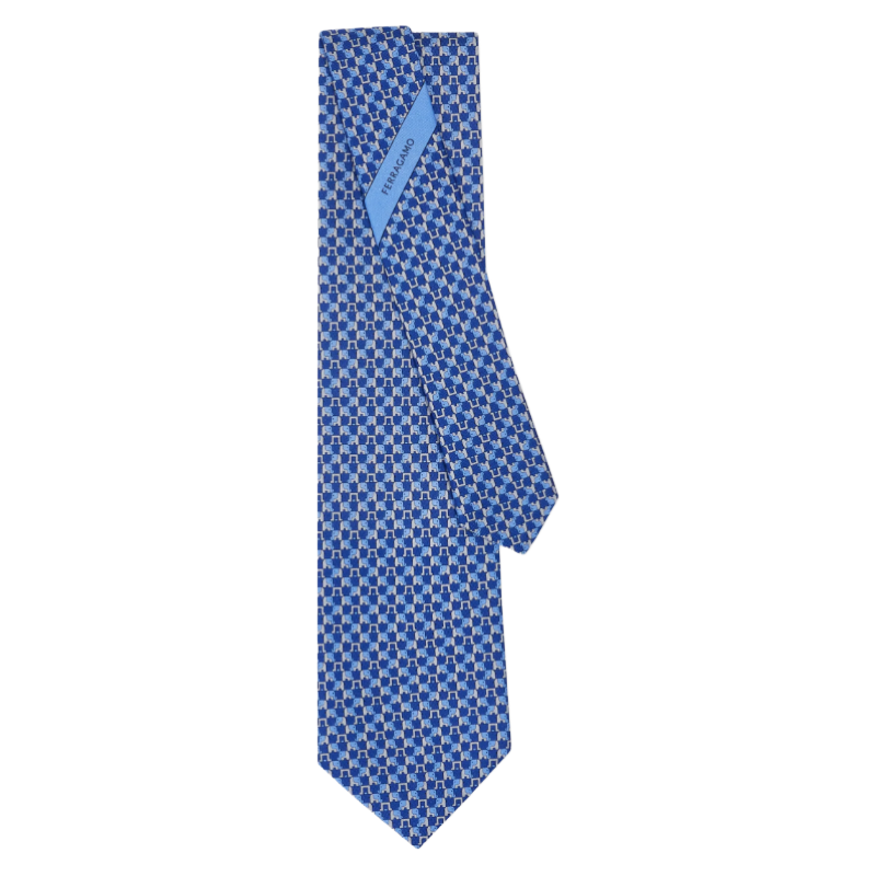 Salvatore Ferragamo Silk Elephant Print Tie Blue