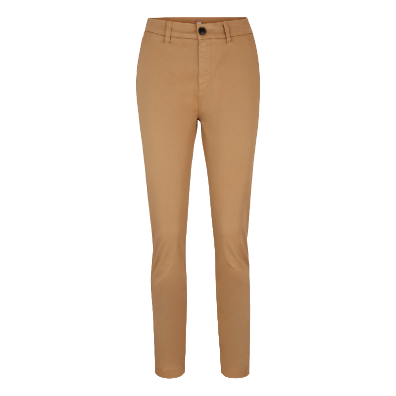 Hugo Boss Women's Trousers Tachini Regular Fit Stretch Cotton Satin Beige