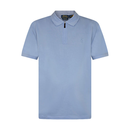 Ralph Lauren Polo Slim Fit Half Zip Blue Polo Shirt Light Blue