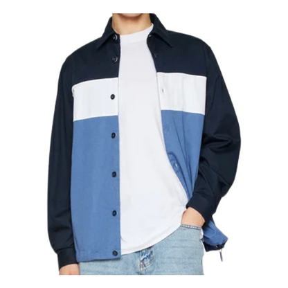 Hugo Boss Olson Men's Colour Blocked Relaxed Fit Shirt Open Blue - Large