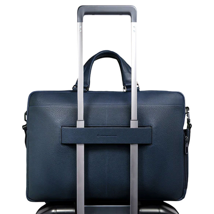 Piquadro Leather Laptop Bag 15.6 inch Navy Blue Briefcase
