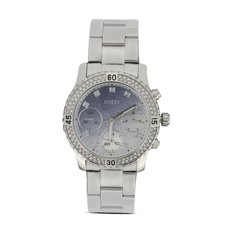 Guess Ladies Confetti Crystal Glitter Dial Watch W0774L6