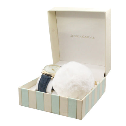 Jessica Carlyle Women's Blue Strap Watch And White Fluffy Pineapple Keyring Set 2229