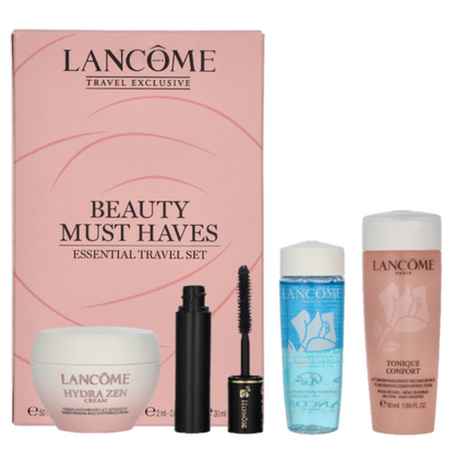 Lancome Beauty Must Haves Essential Travel Set Tonique Confort 50ml Hydra Zen 15ml Hypnose 2ml & Bi-Facil 30ml
