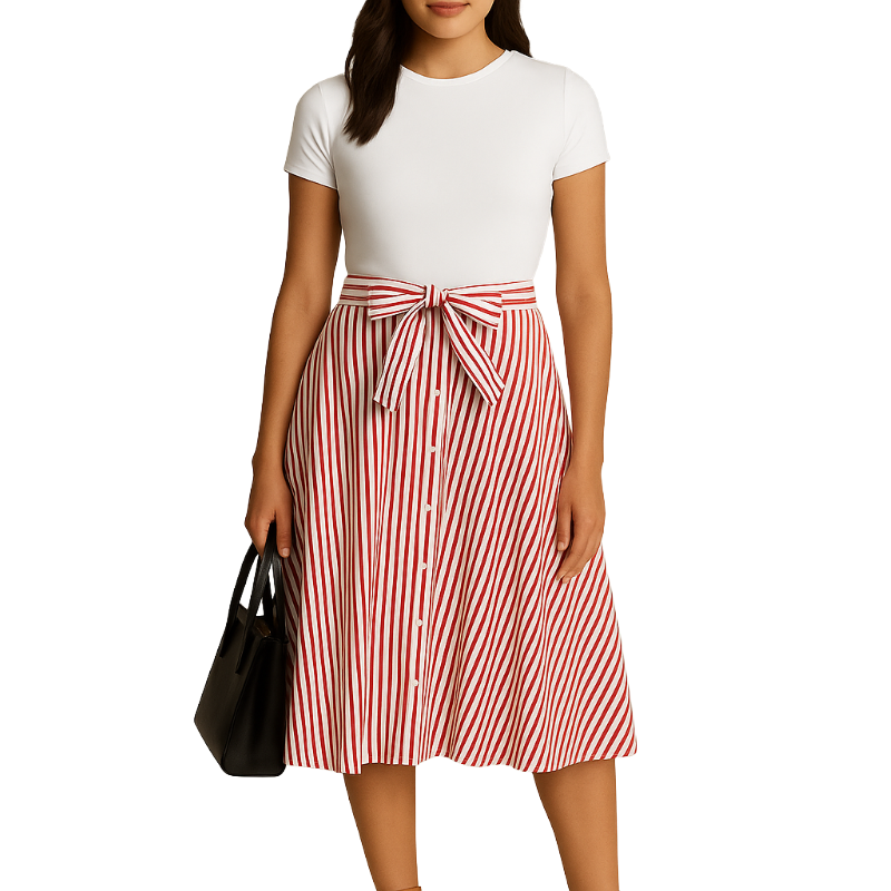 Ralph Lauren Striped Cotton A-Line Skirt Red/White Stripe