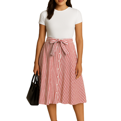 Ralph Lauren Striped Cotton A-Line Skirt Red/White Stripe