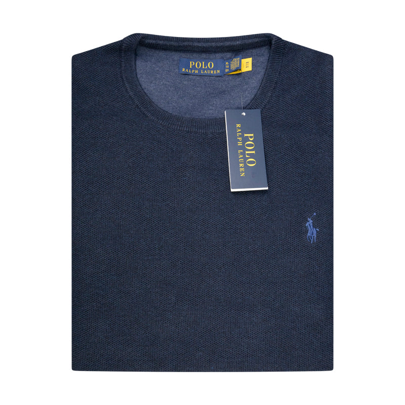 Ralph Lauren Polo Textured Cotton Crewneck Jumper Navy Blue Men's