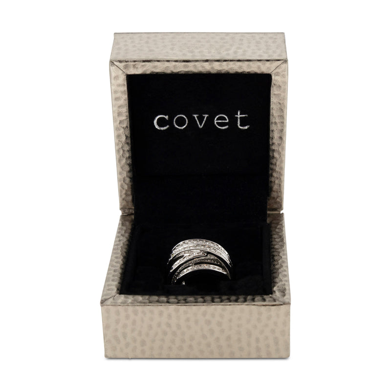 Covet Rhodium Cubic Zirconia 5 Row Pave Wrap Silver Ring - Size 5