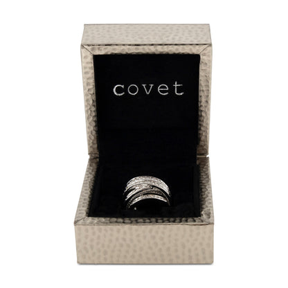 Covet Rhodium Cubic Zirconia 5 Row Pave Wrap Silver Ring - Size 5