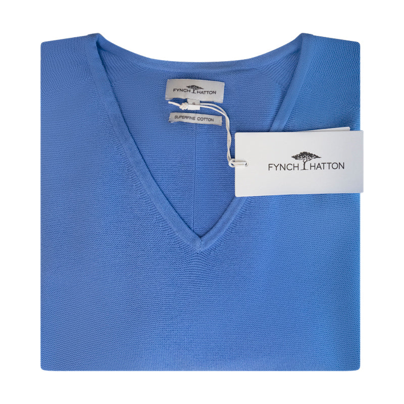 Fynch-Hatton Knitted Women's V-Neck Jumper Sky Blue