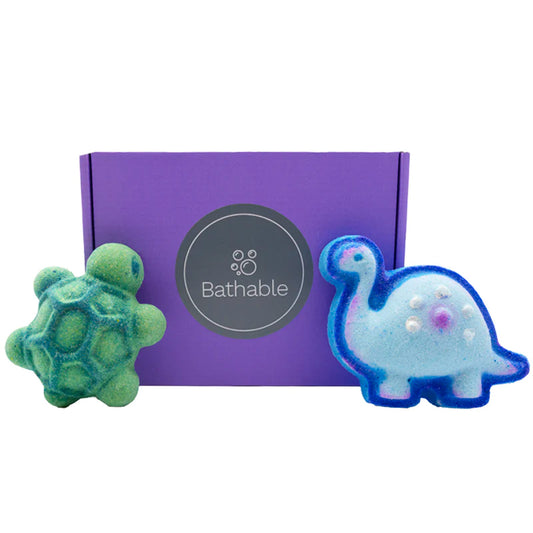 Bathable Turtle & Dinosaur Bath Bomb & Necklace Gift Set