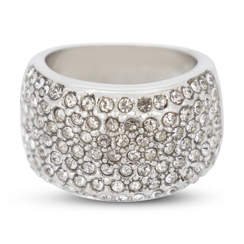 Covet Rhodium Pave Crystal Band Silver Ring - Size 6