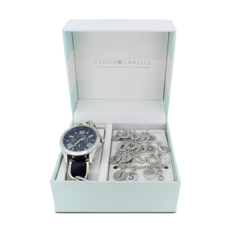 Jessica Carlyle Silver Watch & Bracelet with Charms (Blemished Box)