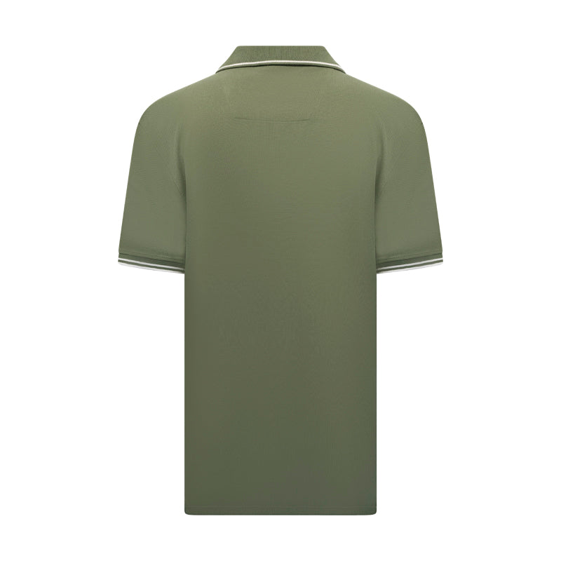 Fynch Hatton Men's Striped Collar Polo Shirt Dusty Olive Khaki