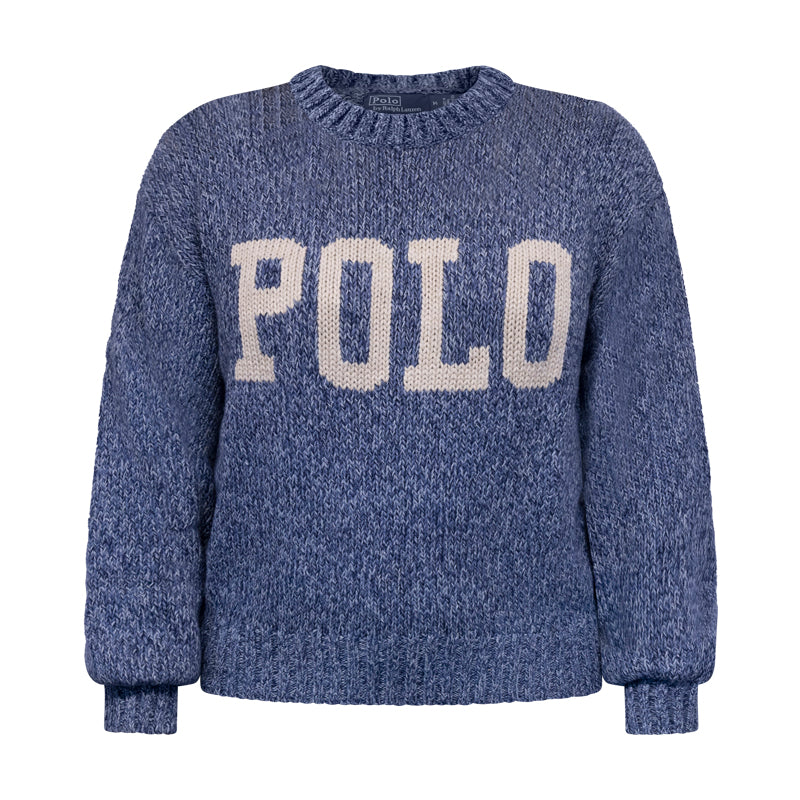 Ralph Lauren Polo Logo Ladies Cotton Crewneck Jumper Denim Marl 