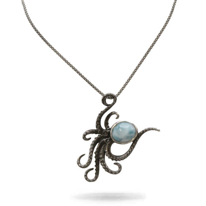 Marahlago Oxidized Octopus Larimar Stone Sterling Silver Necklace