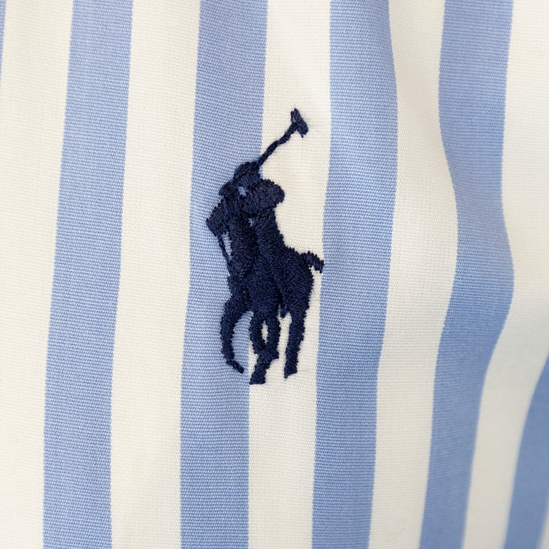 Ralph Lauren Polo Belted Striped Cotton Panelled Shirtdress Light Blue