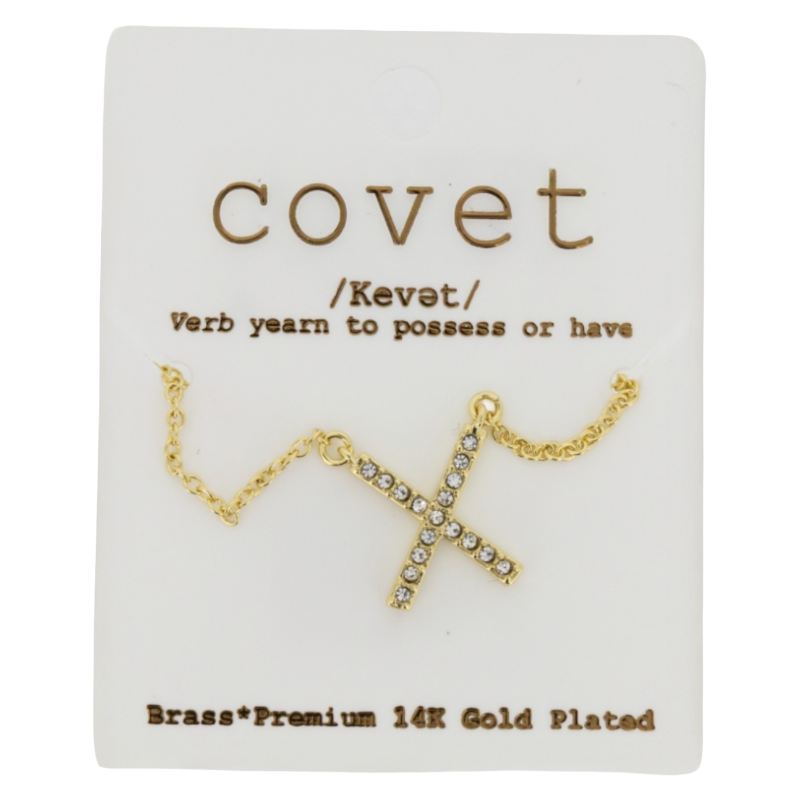 Covet Gold Pave X Shaped Pendant Necklace DF3139G