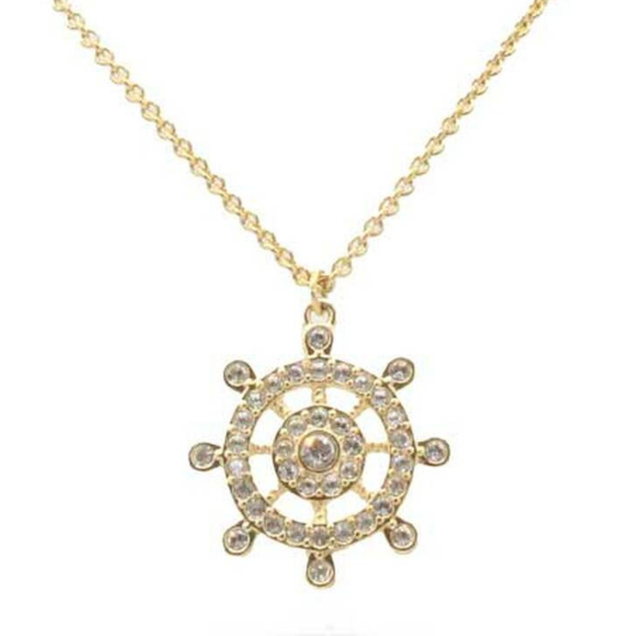 Swarovski Ocean Ship Wheel Gold Tone Crystal Necklace 5465943