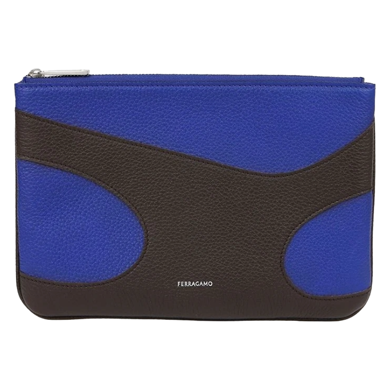 Salvatore Ferragamo Black & Blue Leather Cut-Out Leather Handbag Pouch