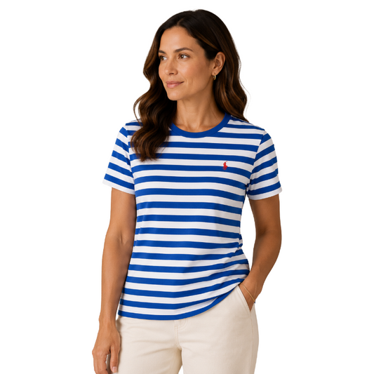 Ralph Lauren Polo Cotton Jersey Crewneck T-Shirt Blue & White Women's