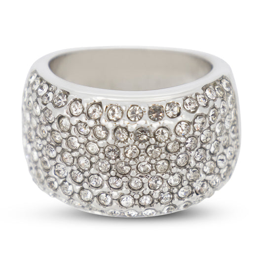 Covet Rhodium Pave Crystal Band Silver Ring - Size 5